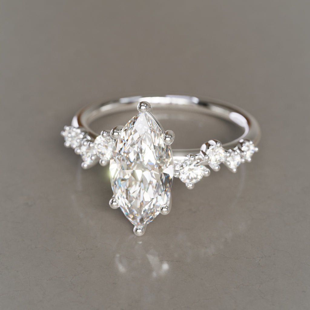 Fern Marquise Lab Diamond Engagement Flower Ring Nature Inspired By Valley Rose