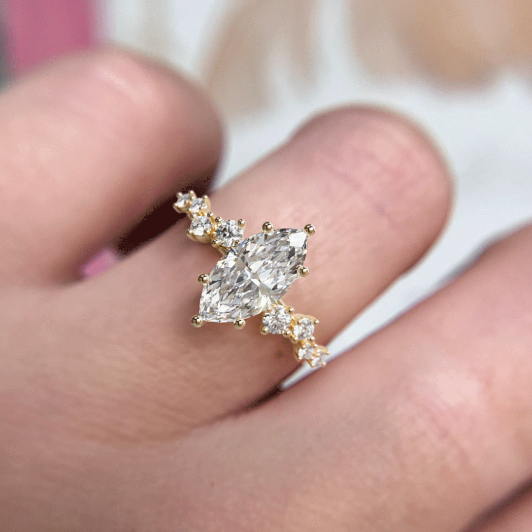 Fern Marquise Lab Diamond Engagement Flower Ring Nature Inspired By Valley Rose