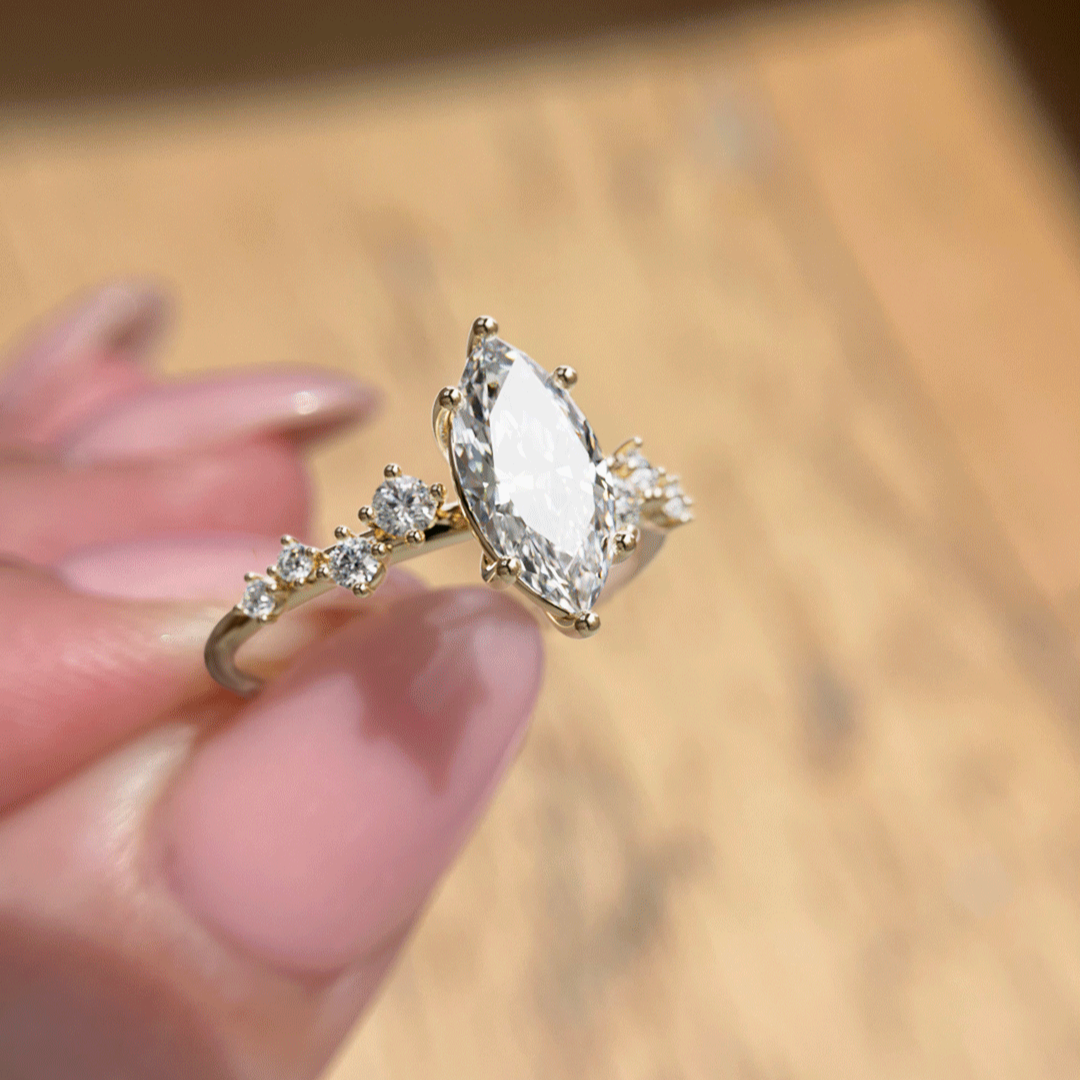 Fern Marquise Lab Diamond Engagement Flower Ring Nature Inspired By Valley Rose