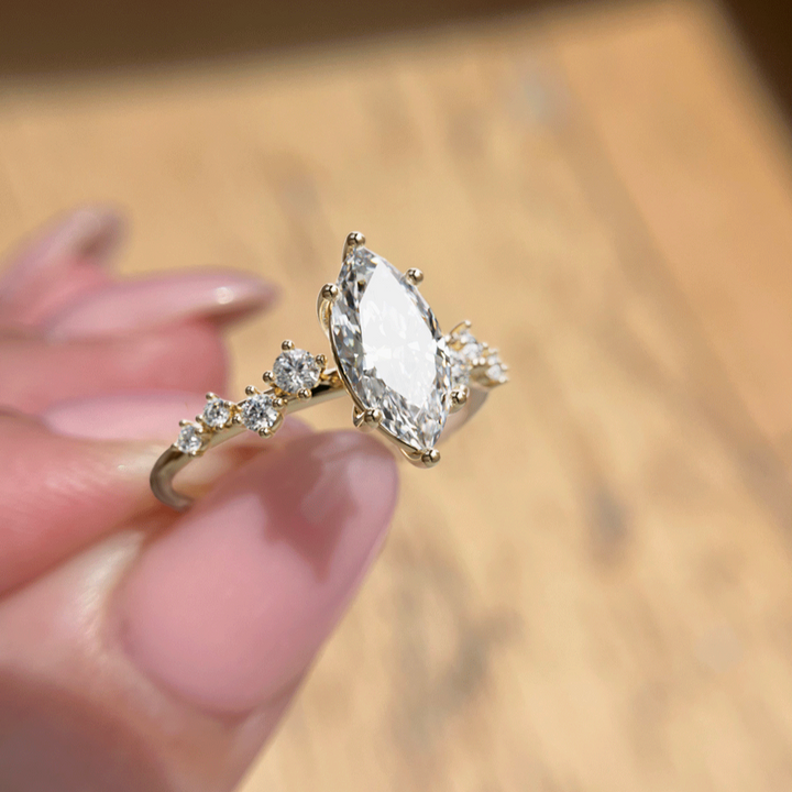 Fern Marquise Lab Diamond Engagement Flower Ring Nature Inspired By Valley Rose