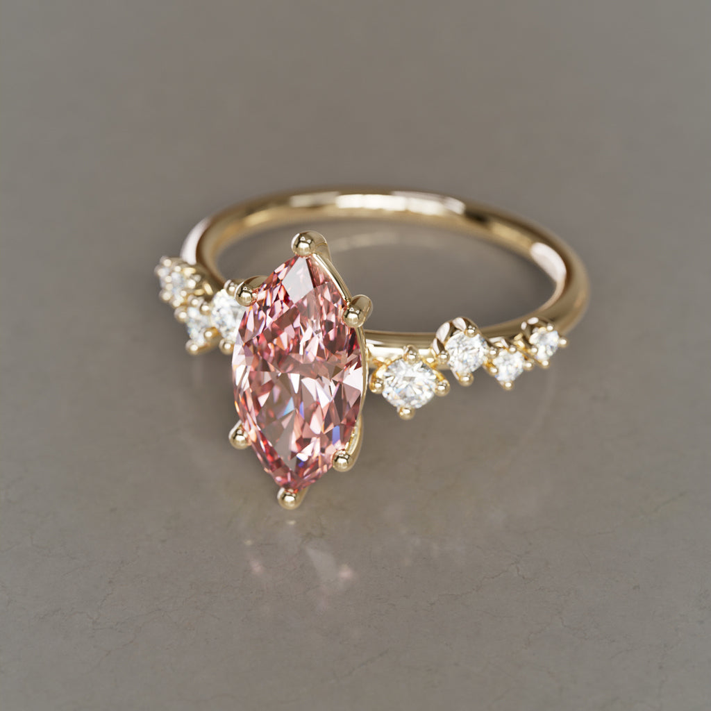 Fern Marquise Pink Lab Diamond Engagement Flower Ring Nature Inspired By Valley Rose