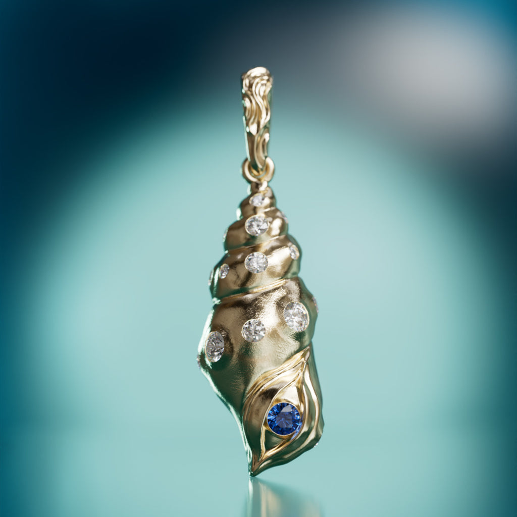 Fibonacci Seashell Pendant, Blue Sapphire By Valley Rose