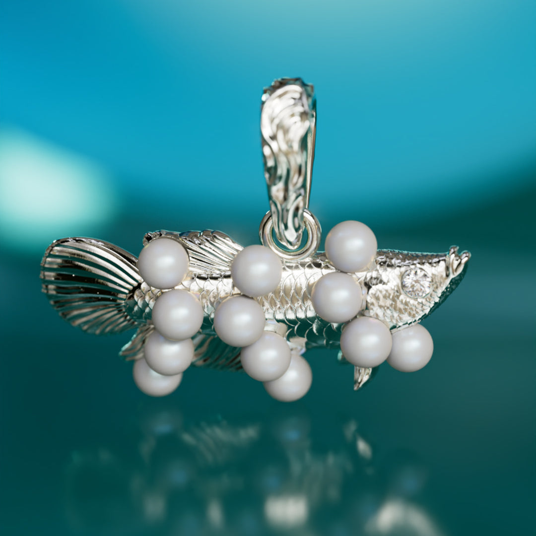 Fish Out Of Water Surrealist Pendant with Pearls By Valley Rose