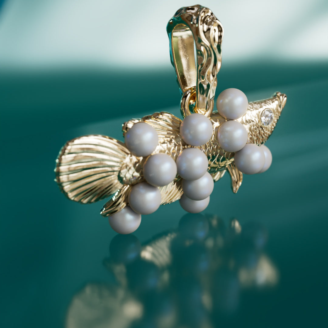 Fish Out Of Water Surrealist Pendant with Pearls By Valley Rose