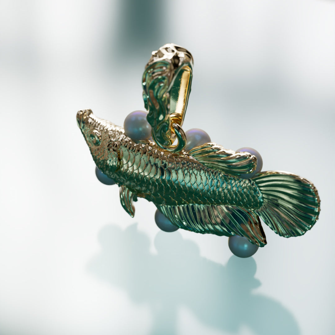 Fish Out Of Water Surrealist Pendant with Pearls By Valley Rose