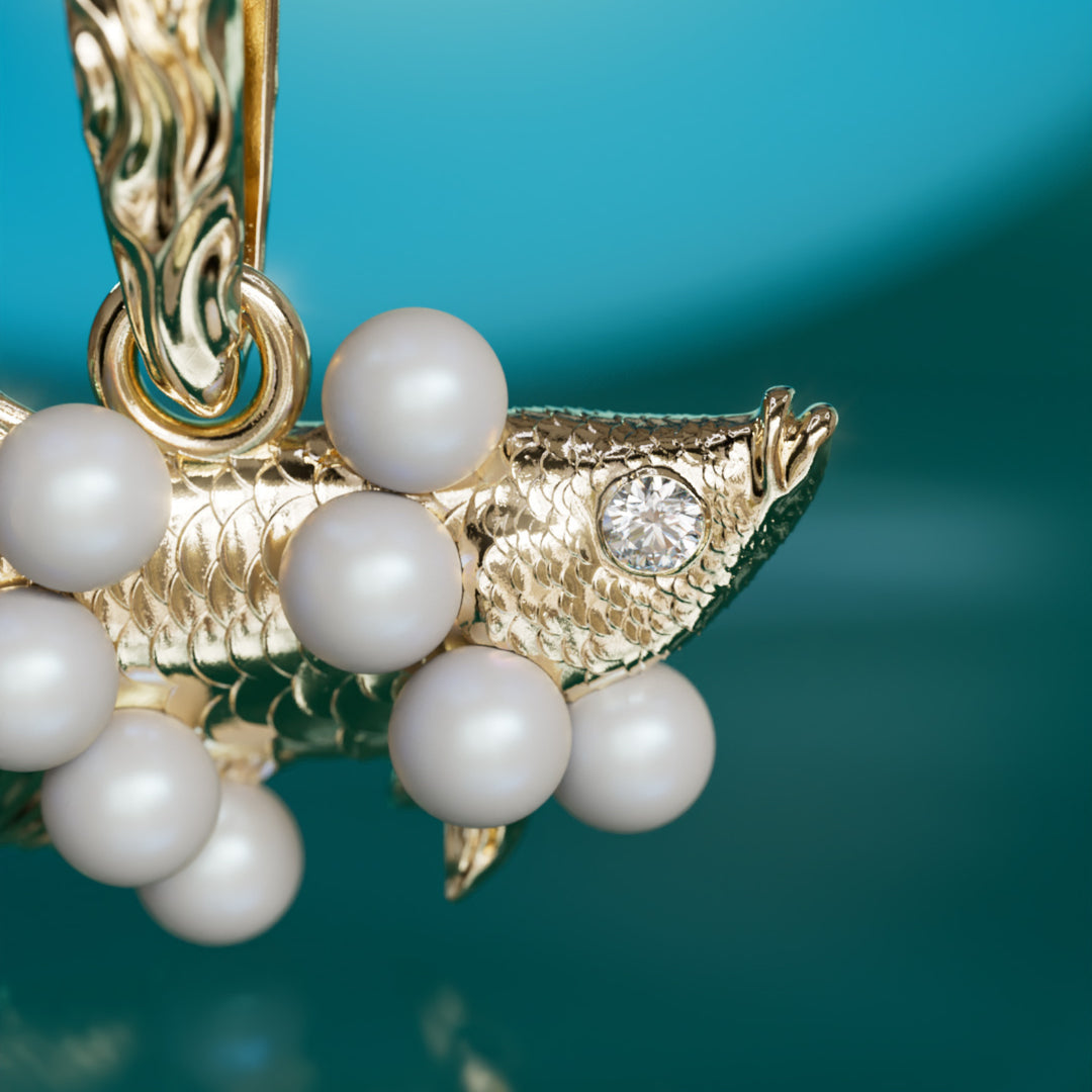 Fish Out Of Water Surrealist Pendant with Pearls By Valley Rose