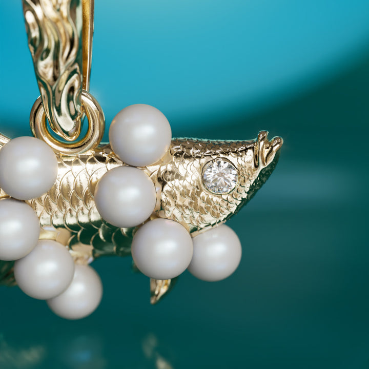 Fish Out Of Water Surrealist Pendant with Pearls By Valley Rose