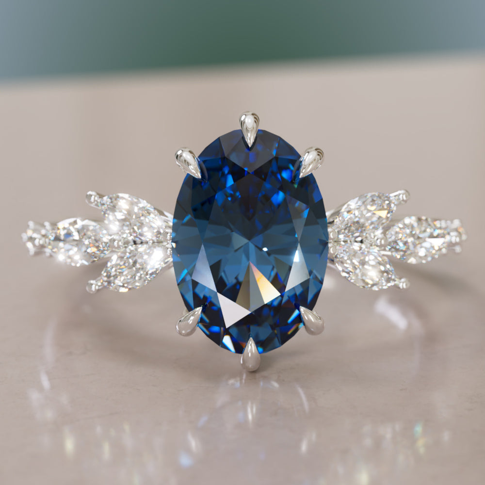 Flower Engagement Ring Nature Inspired with Oval Blue Sapphire By Valley Rose