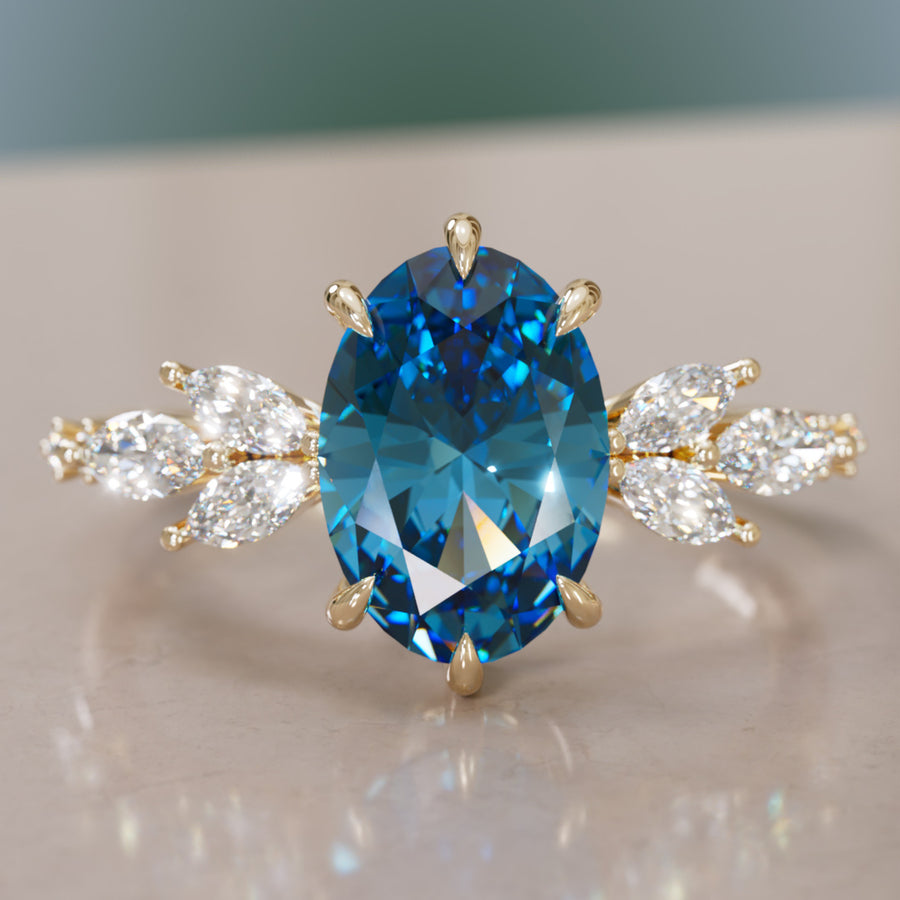 Flower Engagement Ring Nature Inspired with Oval Blue Sapphire By Valley Rose