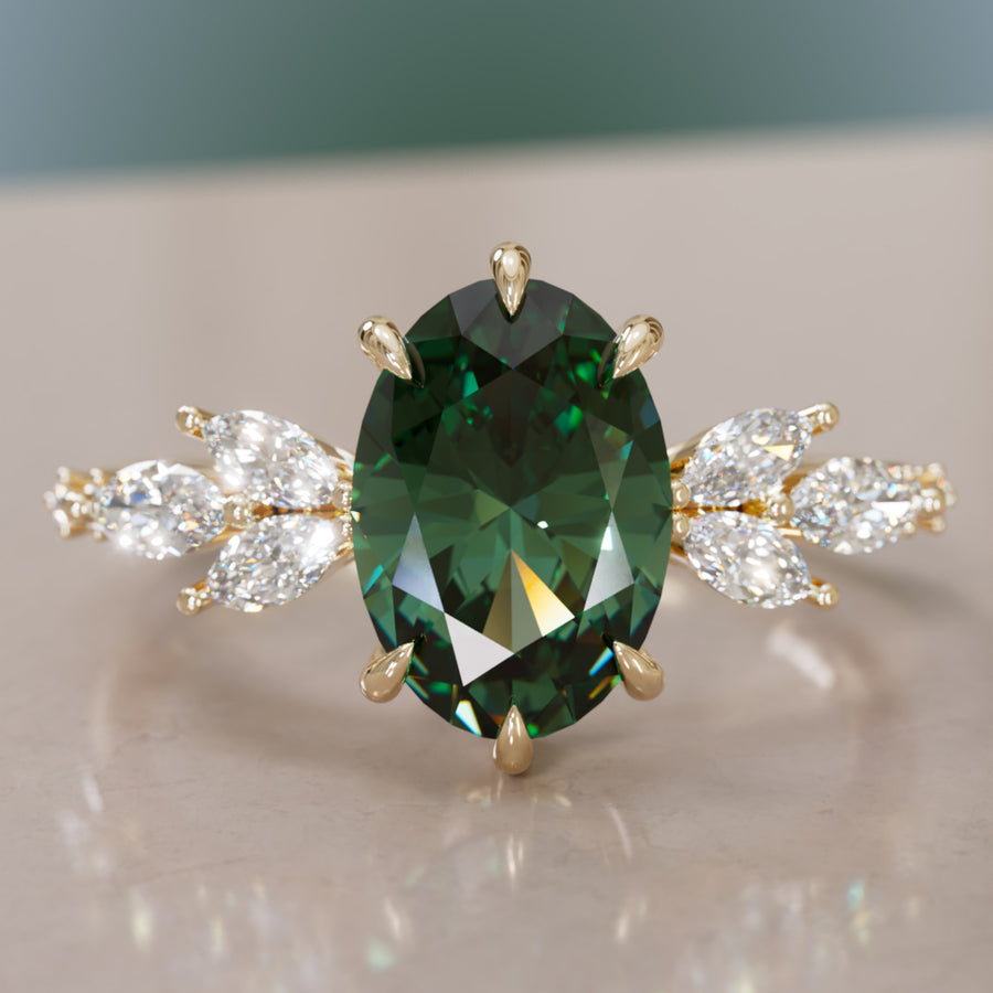 Flower Engagement Ring Nature Inspired with Oval Teal Sapphire By Valley Rose