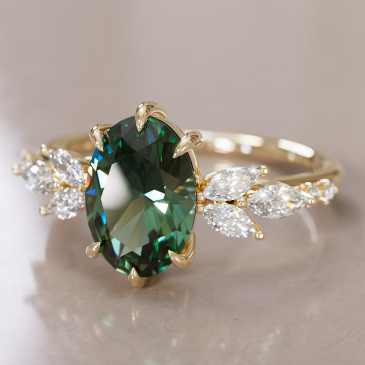 Flower Engagement Ring Nature Inspired with Oval Teal Sapphire By Valley Rose