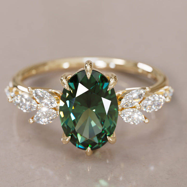 Flower Engagement Ring Nature Inspired with Oval Teal Sapphire By Valley Rose