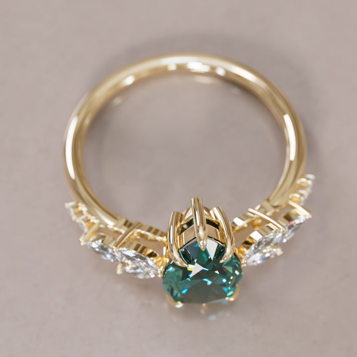 Flower Engagement Ring Nature Inspired with Pear Teal Sapphire By Valley Rose