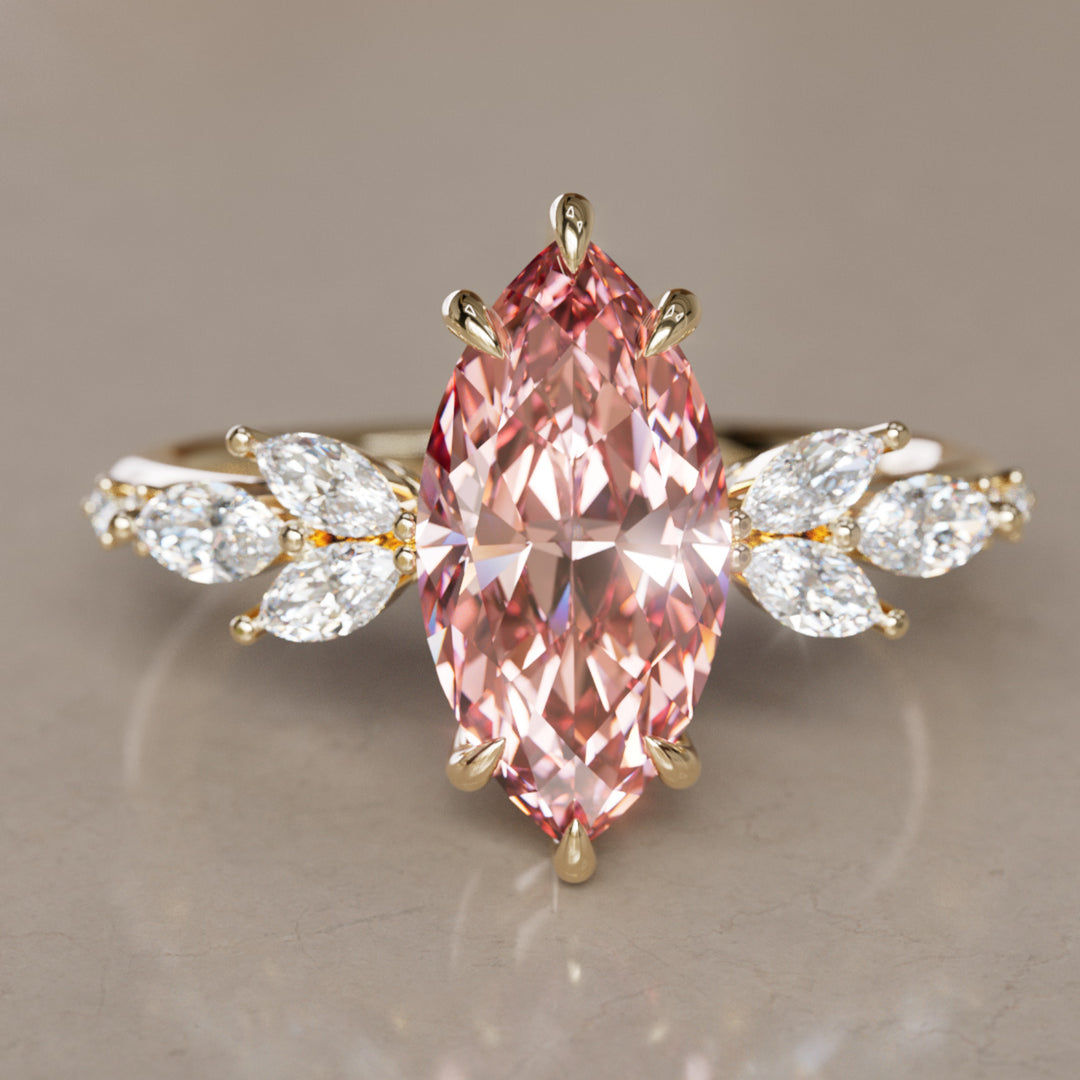 Flower Engagement Ring Nature Inspired with Pink Marquise Cut Diamond By Valley Rose