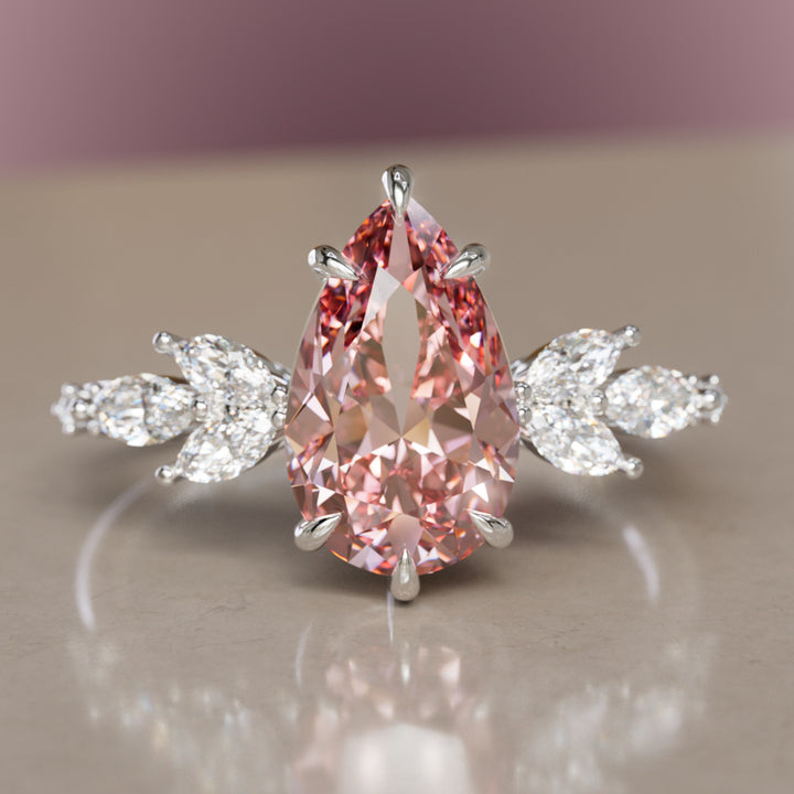 Flower Engagement Ring Nature Inspired with Pink Pear Cut Diamond By Valley Rose