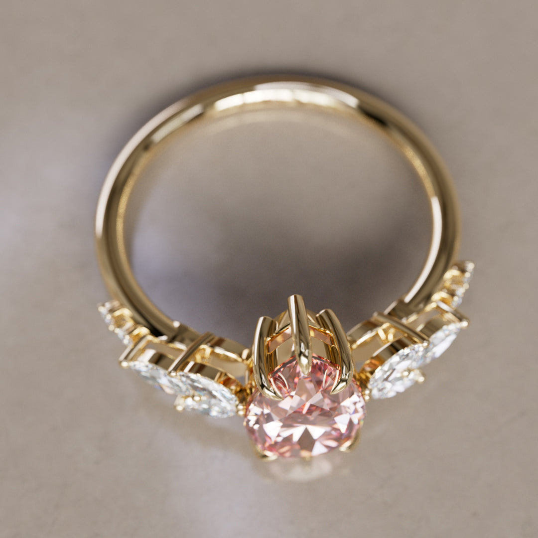 Flower Engagement Ring Nature Inspired with Pink Pear Cut Diamond By Valley Rose