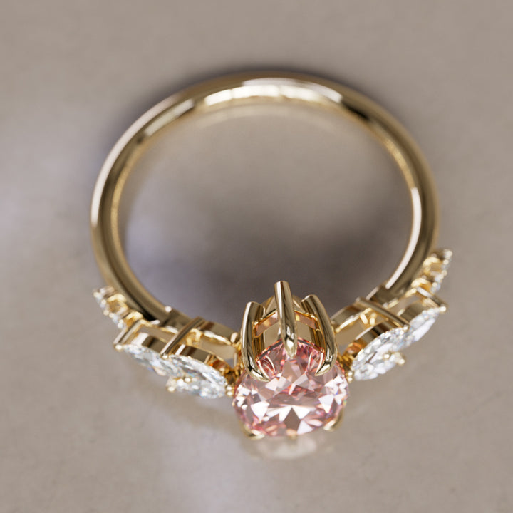 Flower Engagement Ring Nature Inspired with Pink Pear Cut Diamond By Valley Rose