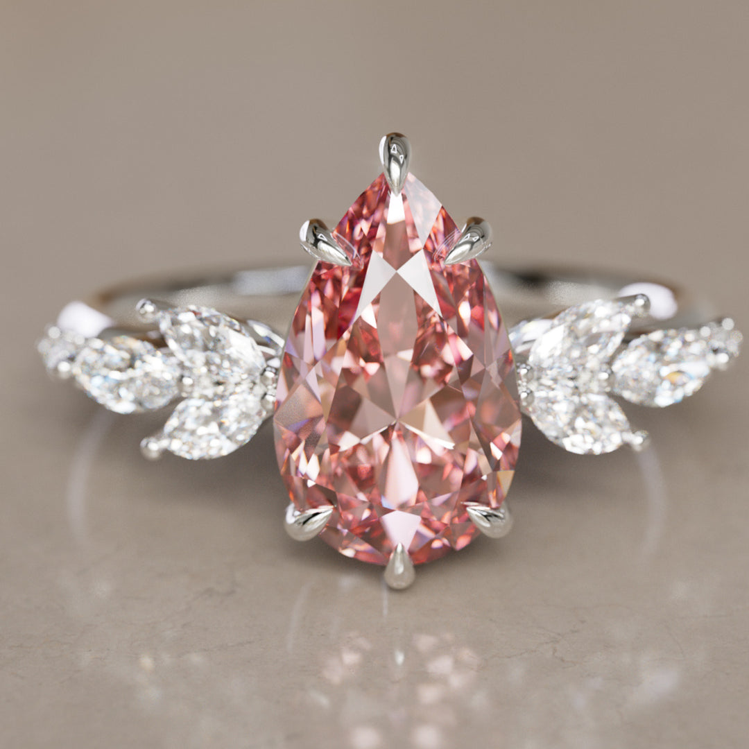 Flower Engagement Ring Nature Inspired with Pink Pear Cut Diamond By Valley Rose