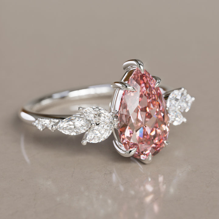 Flower Engagement Ring Nature Inspired with Pink Pear Cut Diamond By Valley Rose