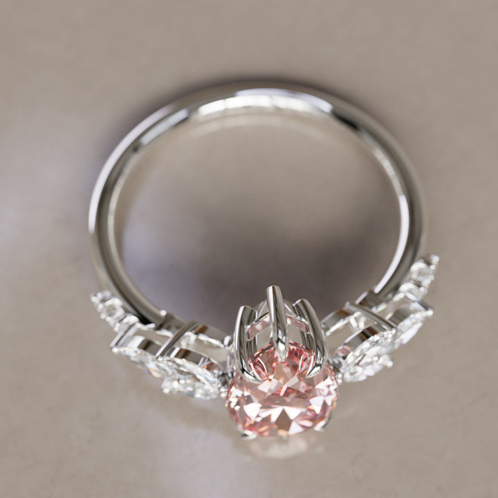 Flower Engagement Ring Nature Inspired with Pink Pear Cut Diamond By Valley Rose