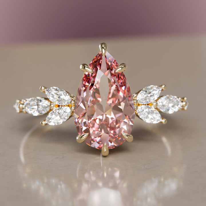Flower Engagement Ring Nature Inspired with Pink Pear Cut Diamond By Valley Rose