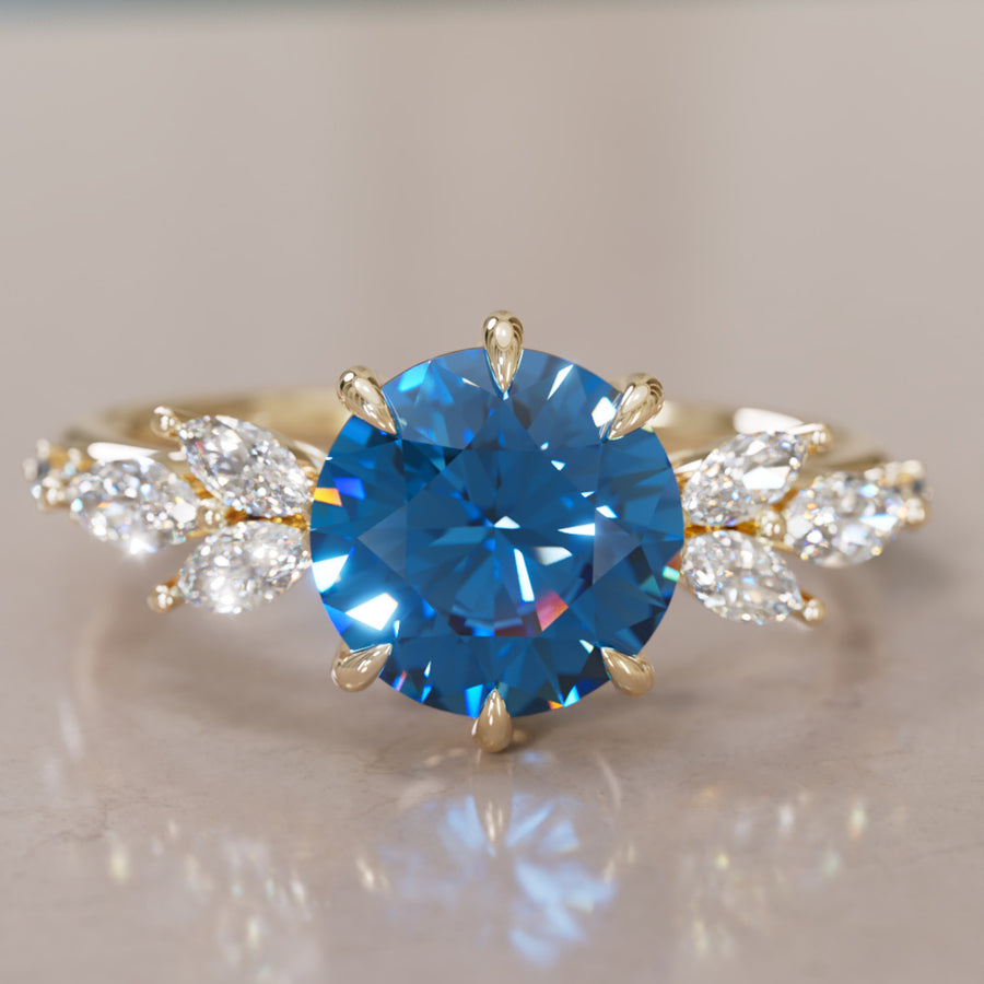Flower Engagement Ring Nature Inspired with Round Blue Sapphire By Valley Rose
