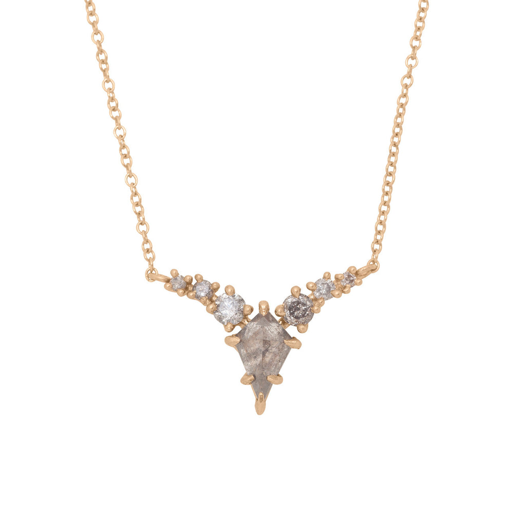 Shield Cut Grey Salt And Pepper Diamond Gold Necklace By Valley Rose Ethical Jewelry