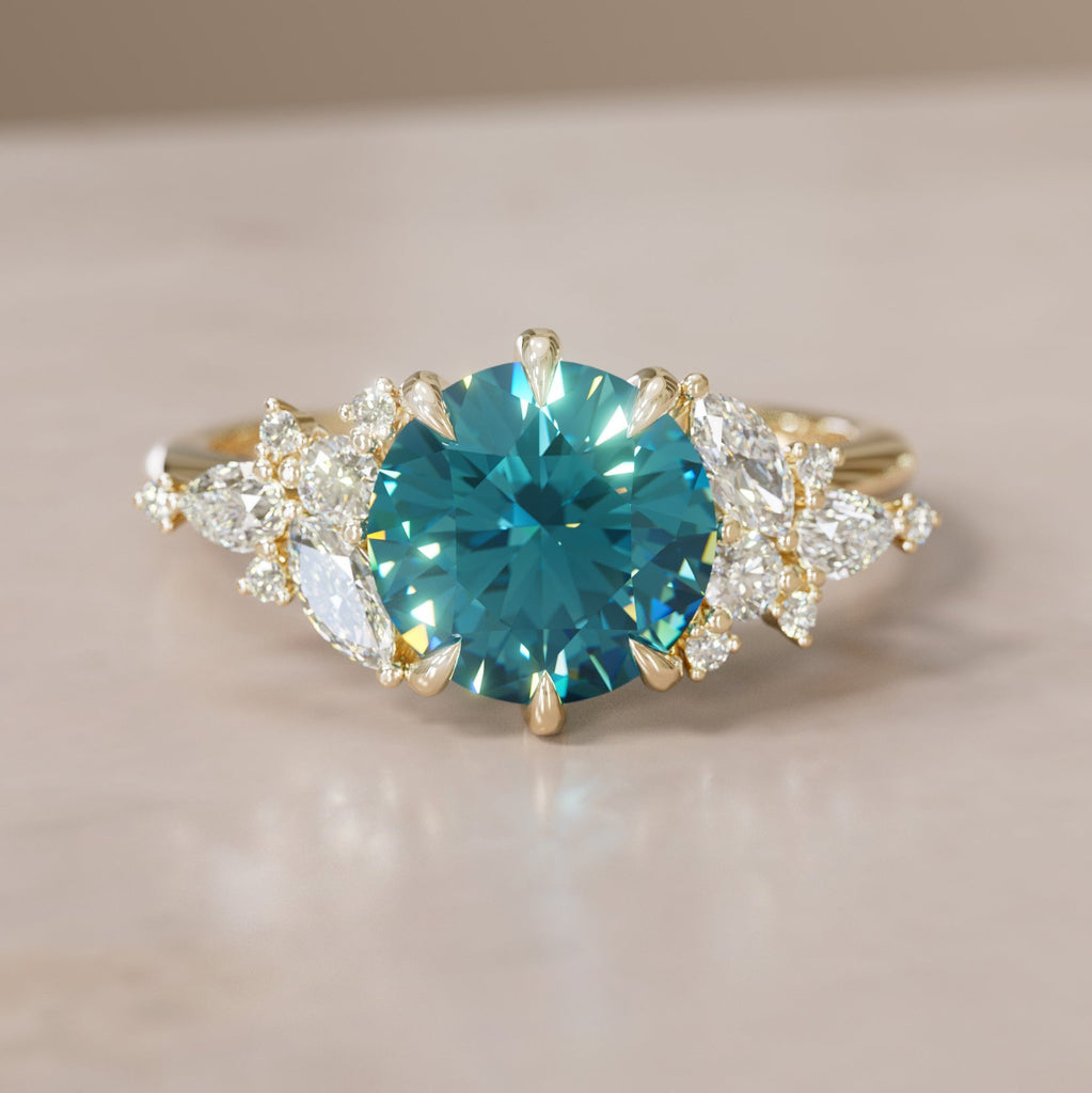Gaia Round Blue Sapphire Engagement Flower Ring Nature Inspired By Valley Rose