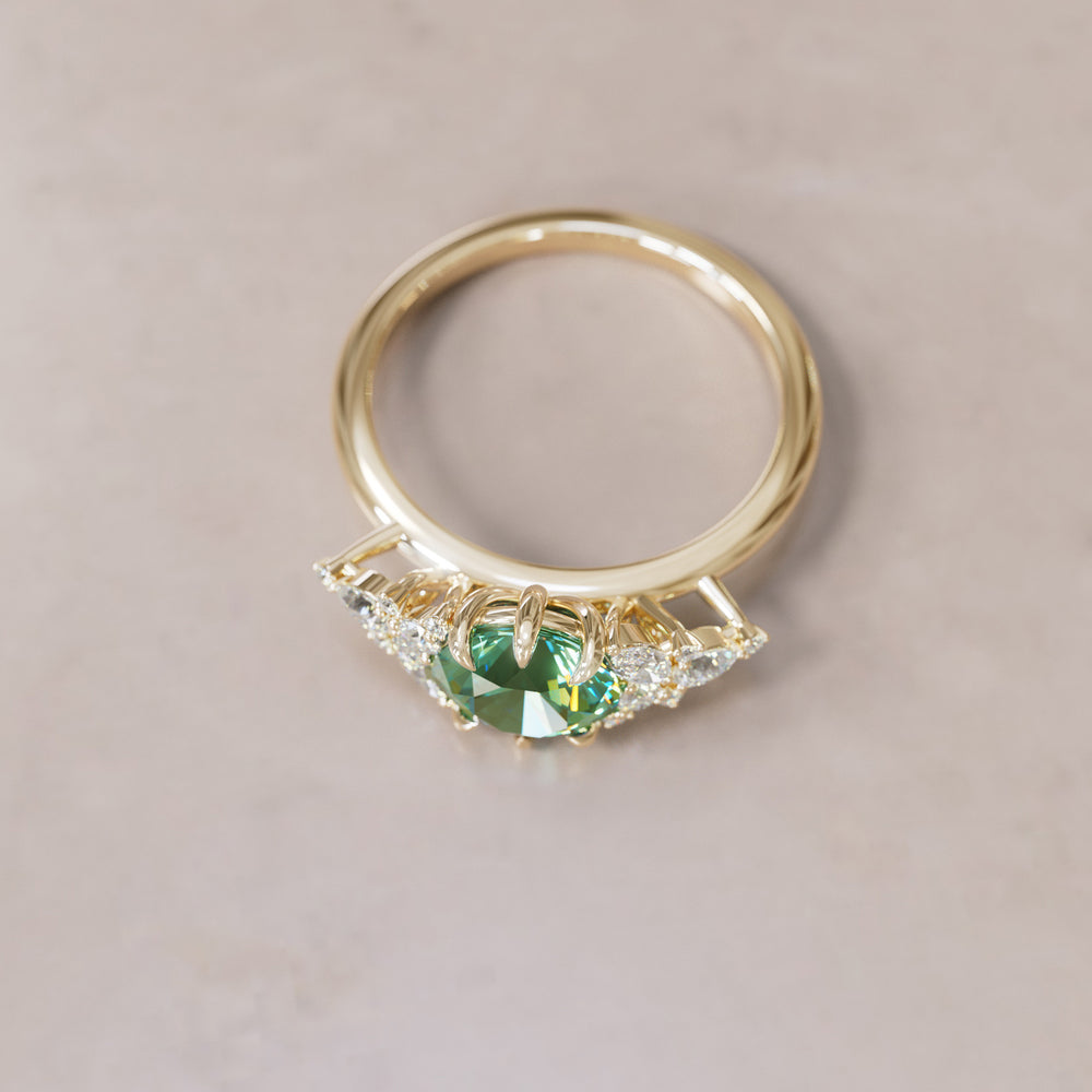 Unique Flower Green Sapphire Engagement Ring Nature Inspired By Valley Rose