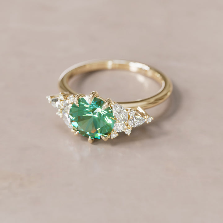 Unique Flower Green Sapphire Engagement Ring Nature Inspired By Valley Rose