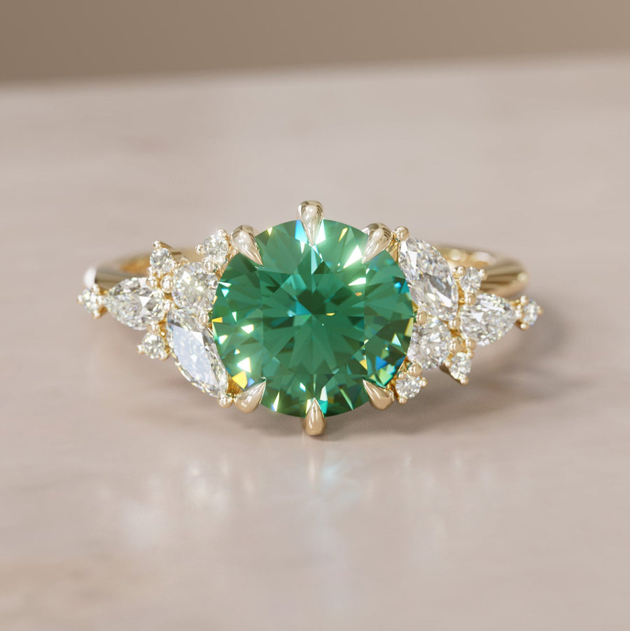 Unique Flower Green Sapphire Engagement Ring Nature Inspired By Valley Rose