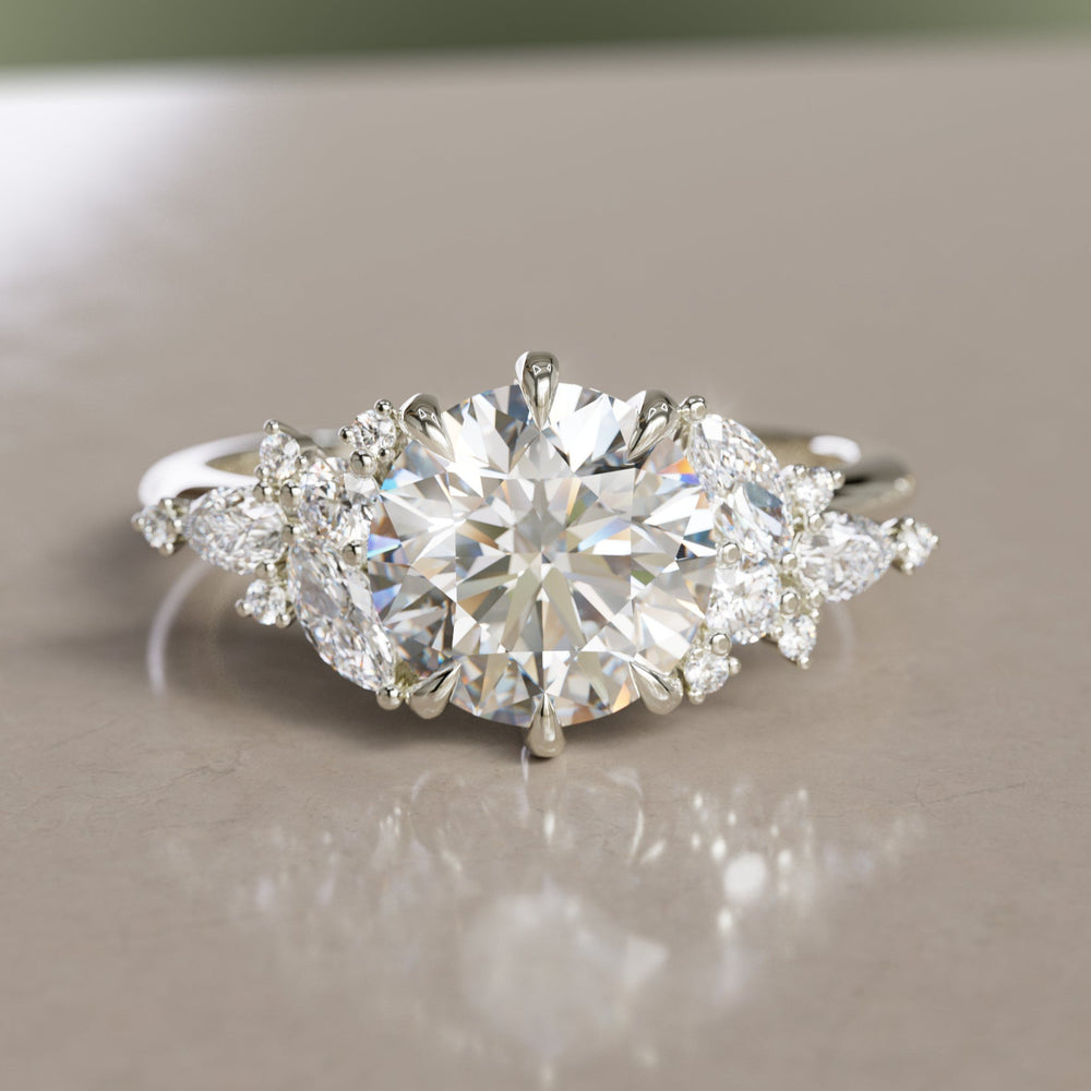 Gaia Round Lab Diamond Engagement Flower Ring Nature Inspired By Valley Rose