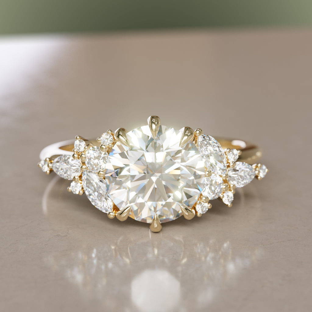 Gaia Round Lab Diamond Engagement Flower Ring Nature Inspired By Valley Rose