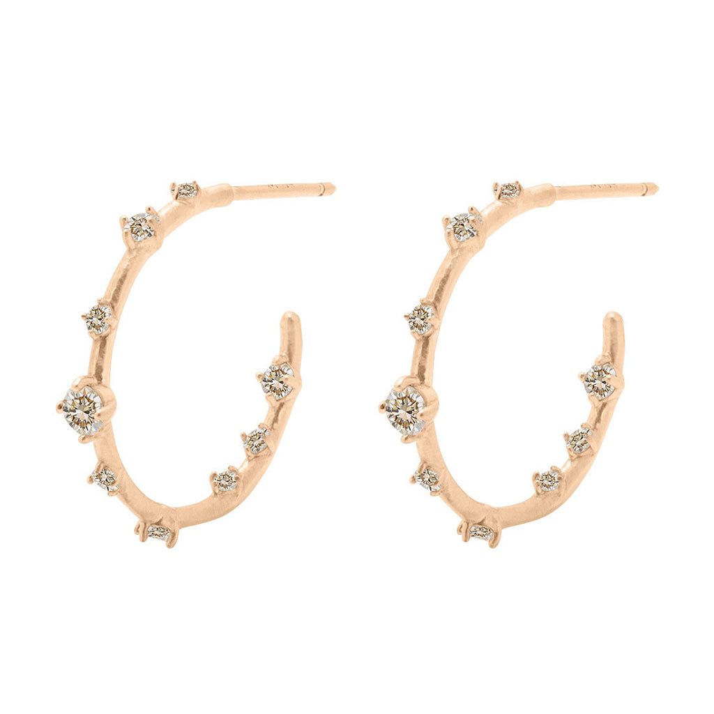 Galaxy Celestial Diamond Gold Hoop Earrings Champagne Diamond By Valley Rose Ethical Jewelry