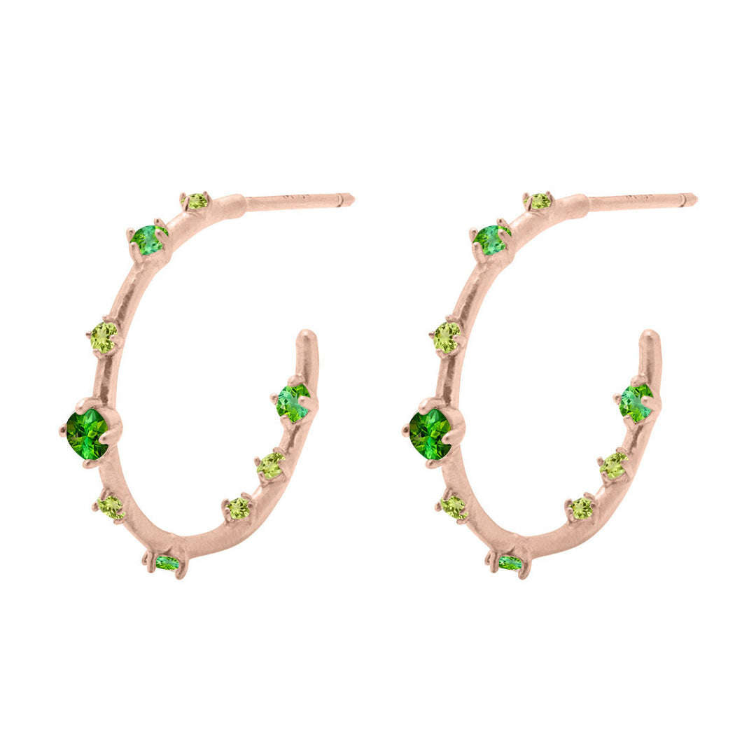 Galaxy Celestial Ombré Green Gemstone Gold Hoop Earrings By Valley Rose Ethical Jewelry