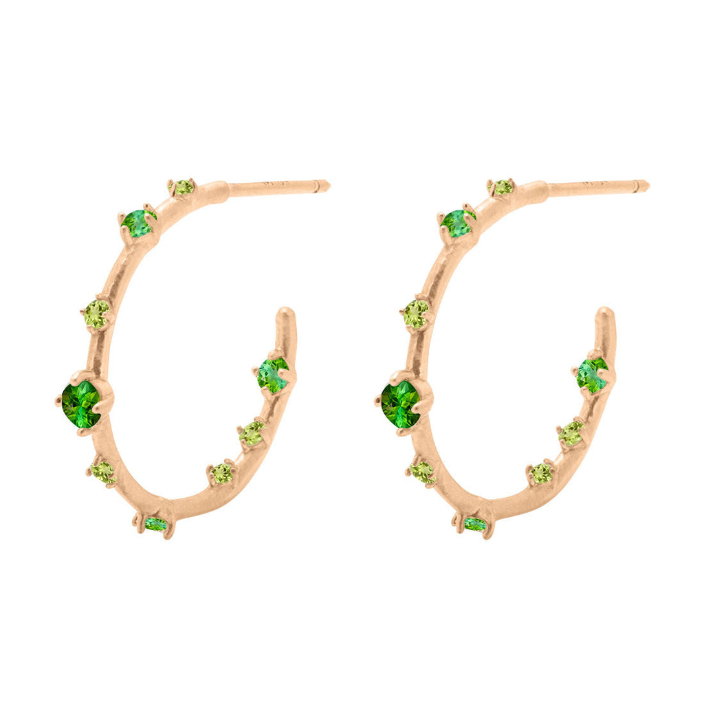 Galaxy Celestial Ombré Green Gemstone Gold Hoop Earrings By Valley Rose Ethical Jewelry