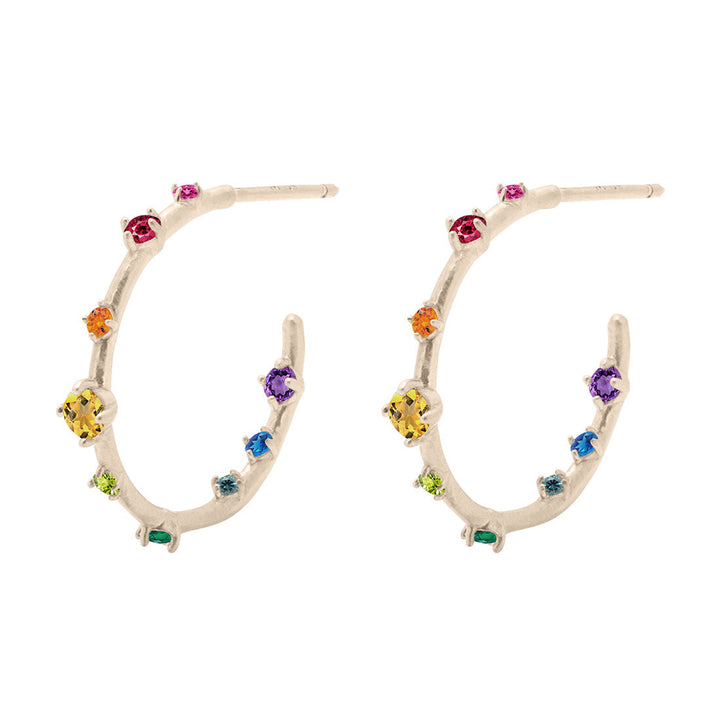 Galaxy Celestial Rainbow Gemstone Gold Hoop Earrings By Valley Rose Ethical Jewelry