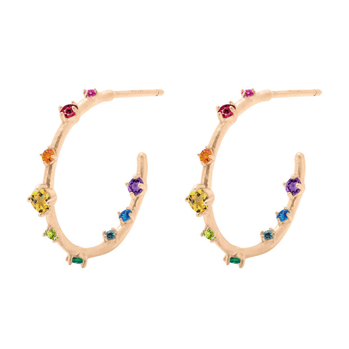 Galaxy Celestial Rainbow Gemstone Gold Hoop Earrings By Valley Rose Ethical Jewelry