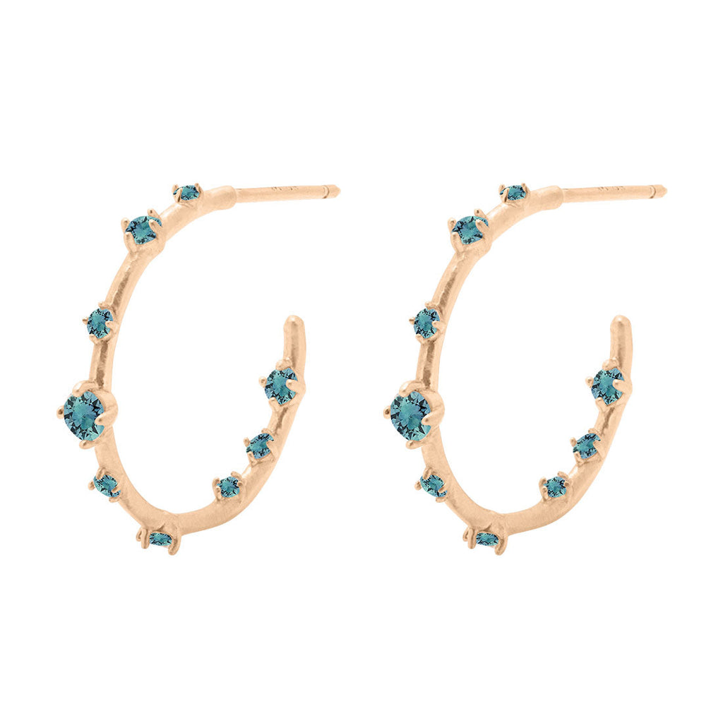 Galaxy Celestial Sapphire Gold Hoop Earrings Teal Sapphire By Valley Rose Ethical Jewelry