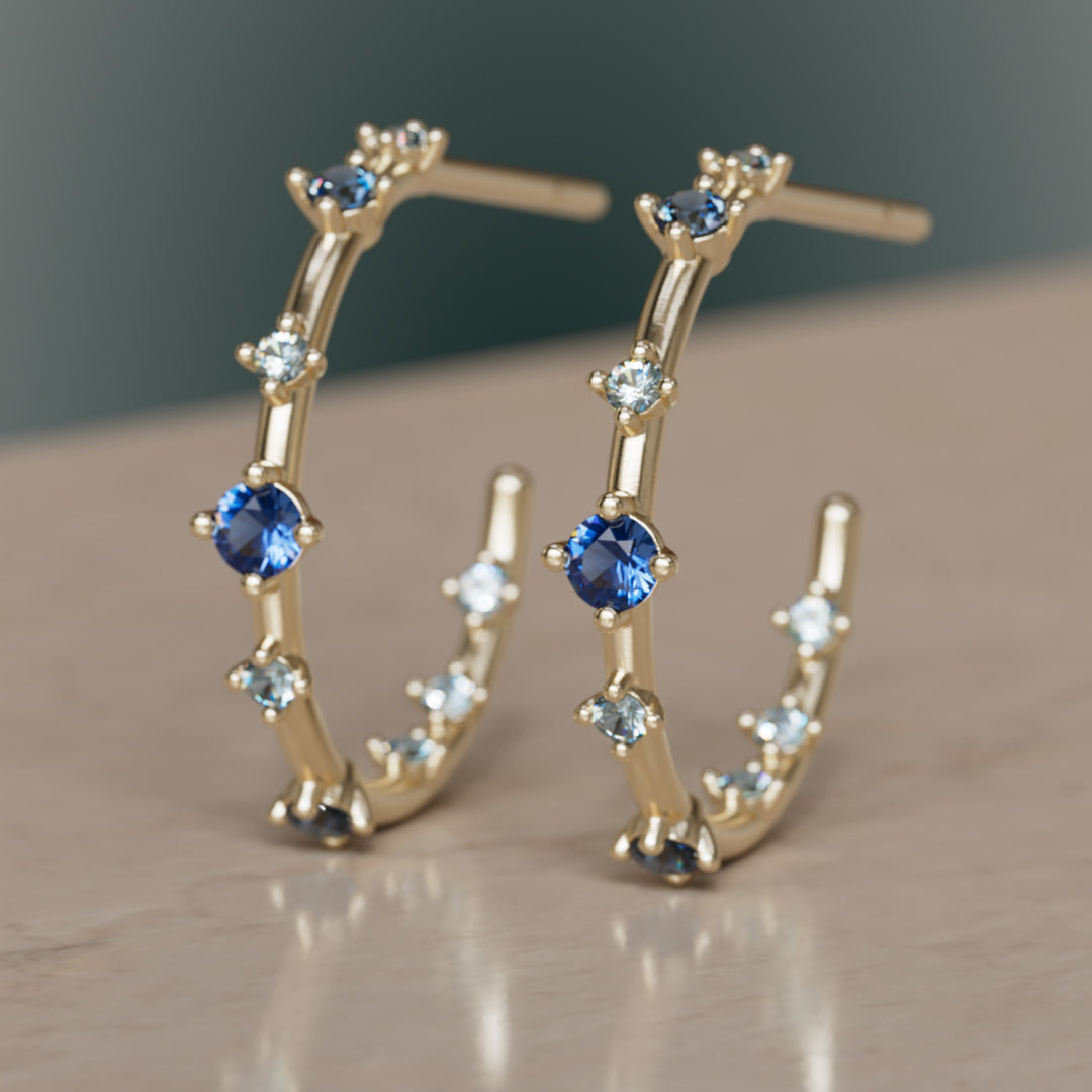 Galaxy Hoops, Ombré blár safír (Tilbúinn til sendingar)