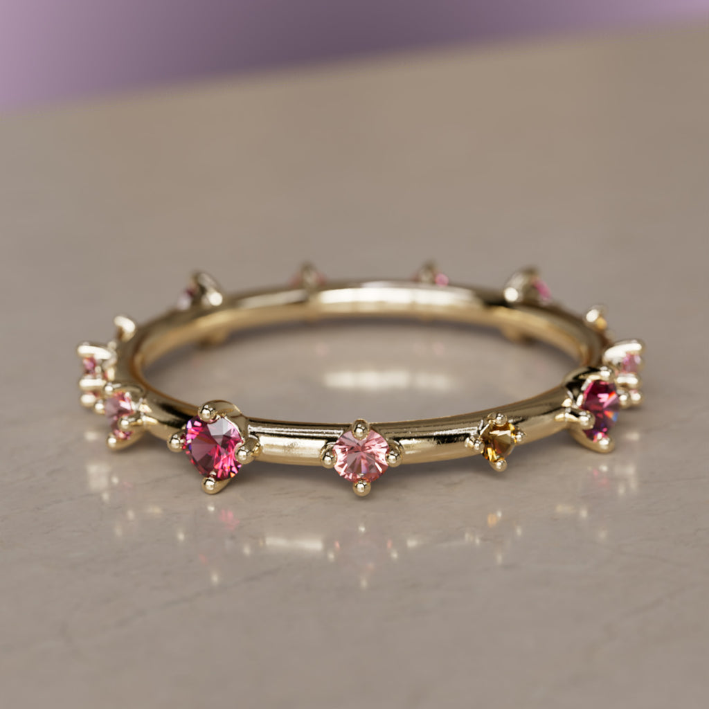 Galaxy Ring in Bloom Unique Celestial Eternity Band with Rubies, Citrine and Tourmaline