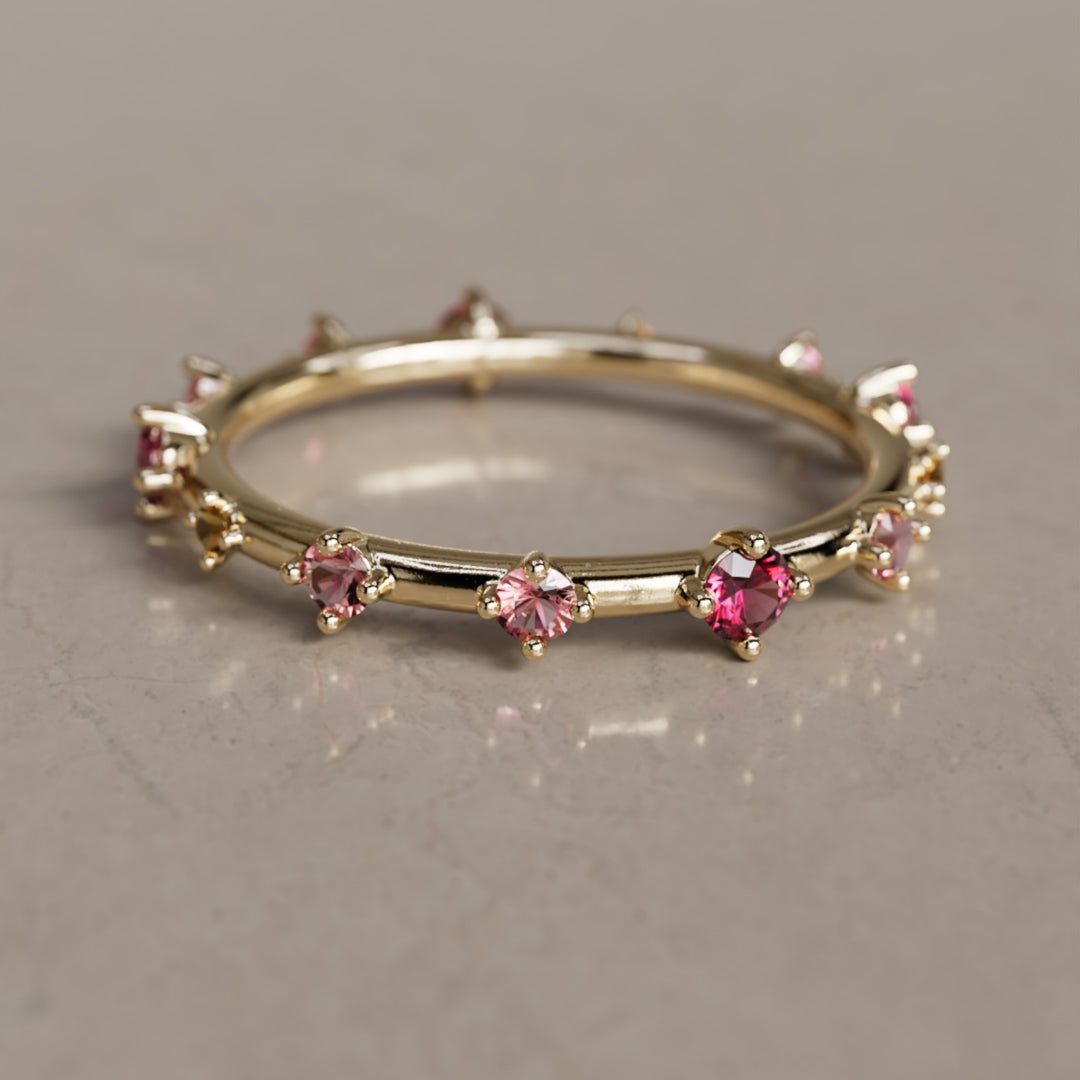 Galaxy Ring in Bloom Unique Celestial Eternity Band with Rubies, Citrine and Tourmaline