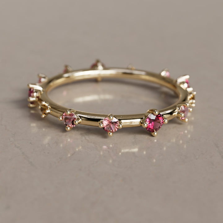 Galaxy Ring in Bloom Unique Celestial Eternity Band with Rubies, Citrine and Tourmaline