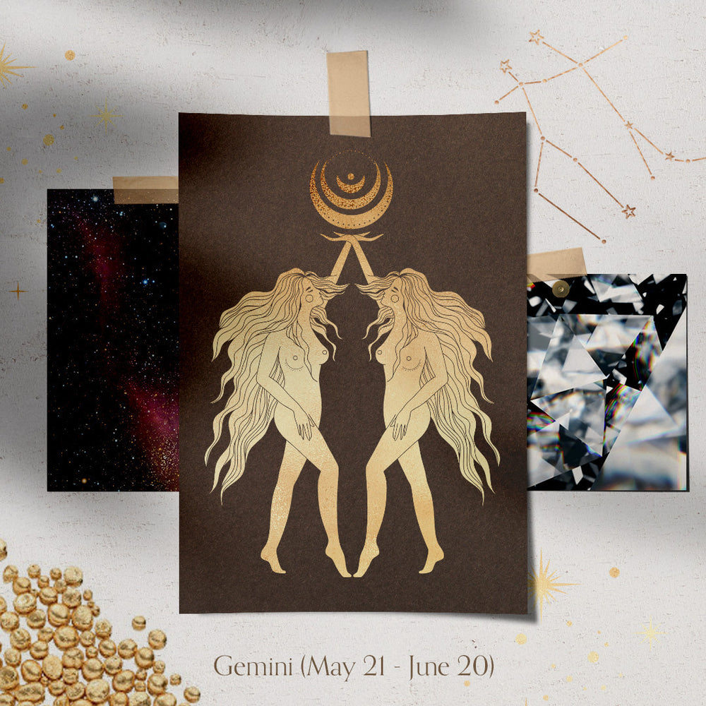 Gemini Zodiac Astrology Charm - Diamond Gold Constellation Pendant Lab Diamond By Valley Rose Ethical Jewelry