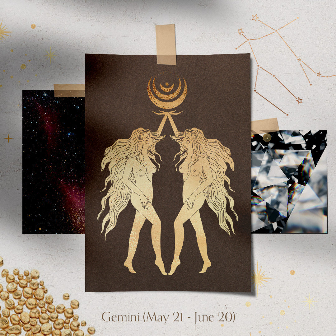 Gemini Zodiac Astrology Charm - Diamond Gold Constellation Pendant Lab Diamond By Valley Rose Ethical Jewelry