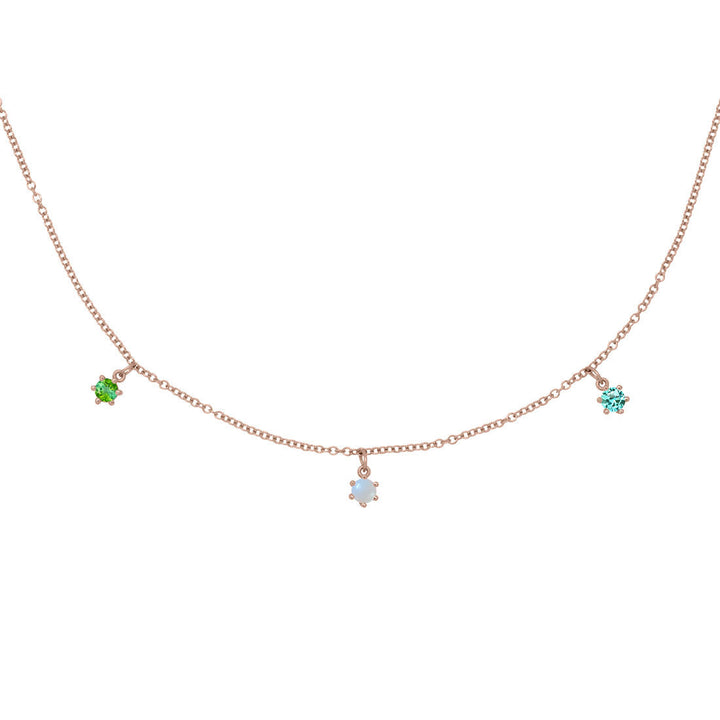 Gemini Zodiac Gold Fringe Necklace with Pearl, and Tourmalines 16" Chain By Valley Rose Ethical Jewelry