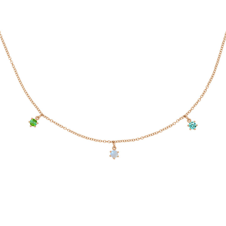 Gemini Zodiac Gold Fringe Necklace with Pearl, and Tourmalines 16" Chain By Valley Rose Ethical Jewelry