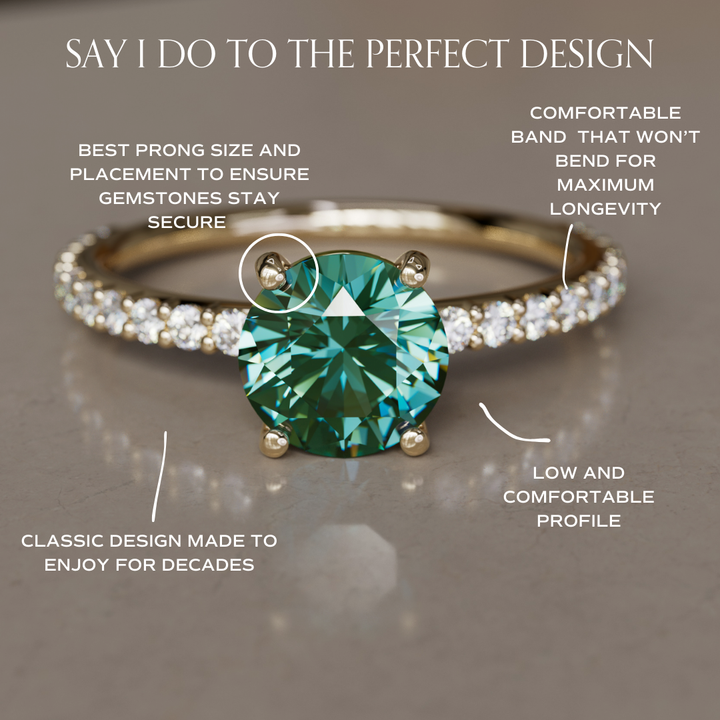 Green Sapphire Solitaire Engagement Ring with Pave Band By Valley Rose
