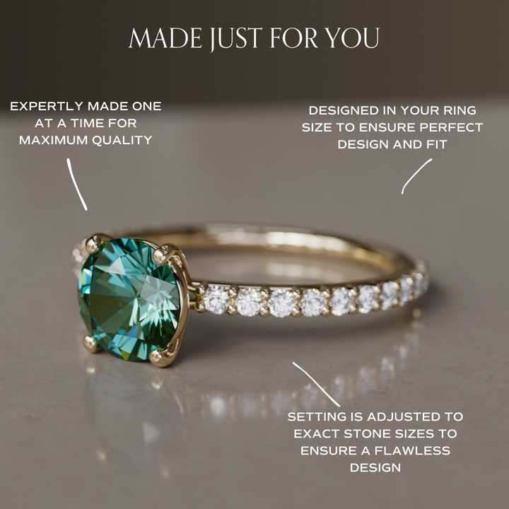 Green Sapphire Solitaire Engagement Ring with Pave Band By Valley Rose
