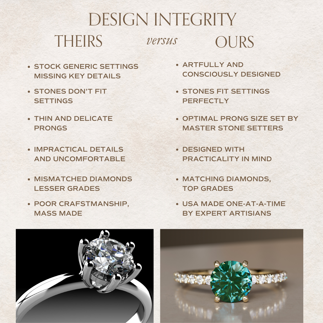 Green Sapphire Solitaire Engagement Ring with Pave Band By Valley Rose